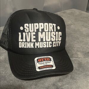 OTTO Black and White Trucker Hat - "Support Live Music" Graphic